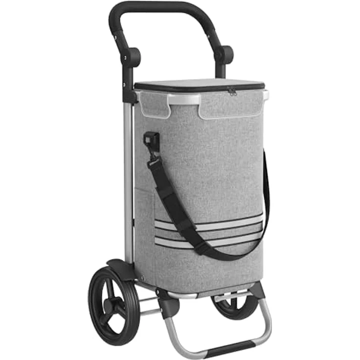 SONGMICS Einkaufstrolley, Trolley mit Kühlfach, groß, 35 Liter, klappbar, abnehmbare Tasche, grau – Bild 1
