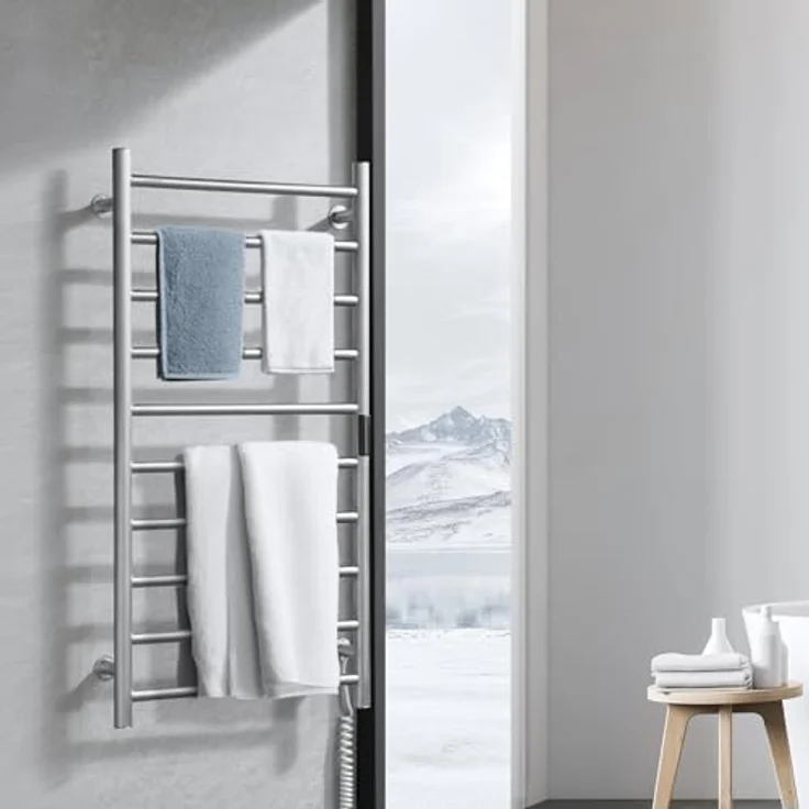 VEVOR Handtuchtrockner Heizkörper, 10 Stangen Handtuchwärmer mit Timer und LED-Anzeige, 5 Temperaturstufen, wasserdicht, Wandmontage, Silber – Bild 8