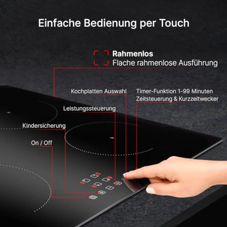 Bomann® Autarkes Induktionskochfeld mit 4 Kochfelder | Touch Control & Topferkennung | 7400W & Boosterfunktion | Rahmenlos | Kochstoppautomatik | EBK 7942 – Bild 5
