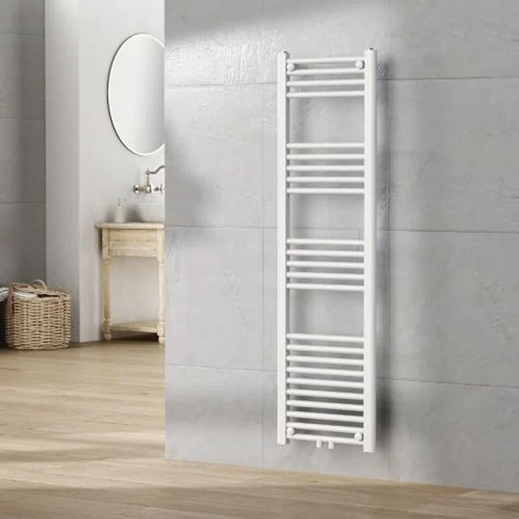 Neu.Haus Handtuchheizkörper Voss 140x40 cm, Weiss, Platzsparendes Design, Heizleistung 485 W, Schnelle Wandmontage – Bild 1