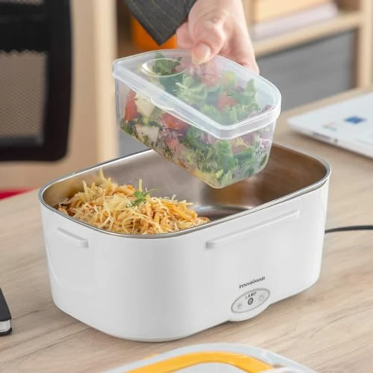 InnovaGoods Elektrische Lunchbox Lunffi, 1,05 l, Edelstahl- und Kunststoffbehälter, Weiß|Gelb, für Büro und Auto – Bild 3