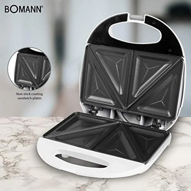 Bomann ST 5016 CB Sandwichtoaster, 3-eckige Sandwichplatten, automatischer Temperaturregler, mit 2 Kontrollleuchten, Antihaftbeschichtung, Überhitzungsschutz, weiß – Bild 3