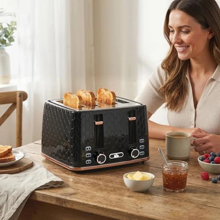 HOMCOM Toaster 4 Scheiben, Schwarz mit 7 Bräunungsstufen, Auftaufunktion und Aufwärmfunktion – Bild 8
