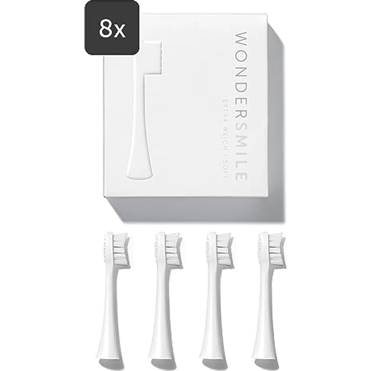 WonderSmile Ersatzbürsten Schallzahnbürste (Soft, All White, 8er Pack) - Effektive Reinigung, Flexibler Kopf, Integrierter Zungenreiniger, Biegsame Borsten – Bild 1