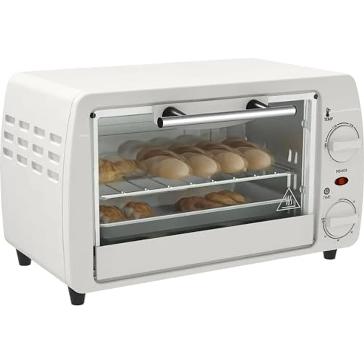 HOMCOM Mini Backofen 10 Liter 750W Kleiner Elektrobackofen mit Temperatur bis zu 230 ℃ Timer 60 Minuten Backblech und Rost 36,5x26x22 cm Cremeweiß – Bild 1