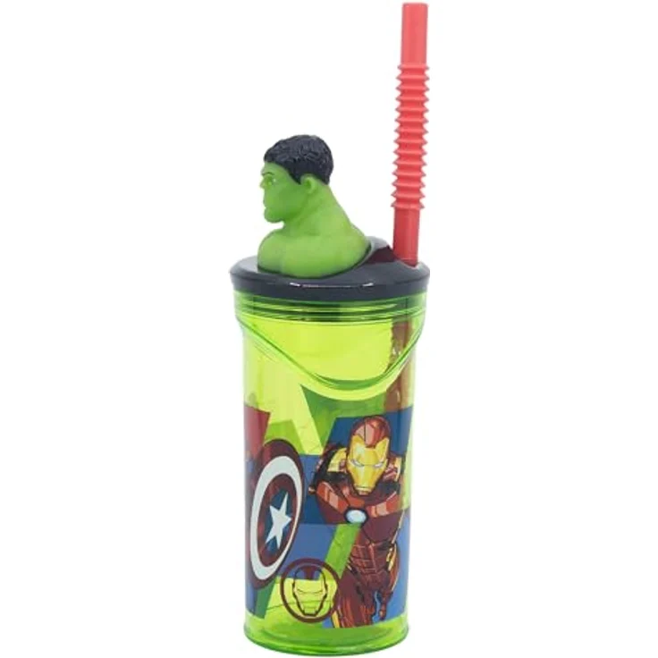 Captain Marvel Hulk Trinkbecher 3D Kinderbecher mit Strohhalm, 360 ml, robust und leicht zu reinigen – Bild 2