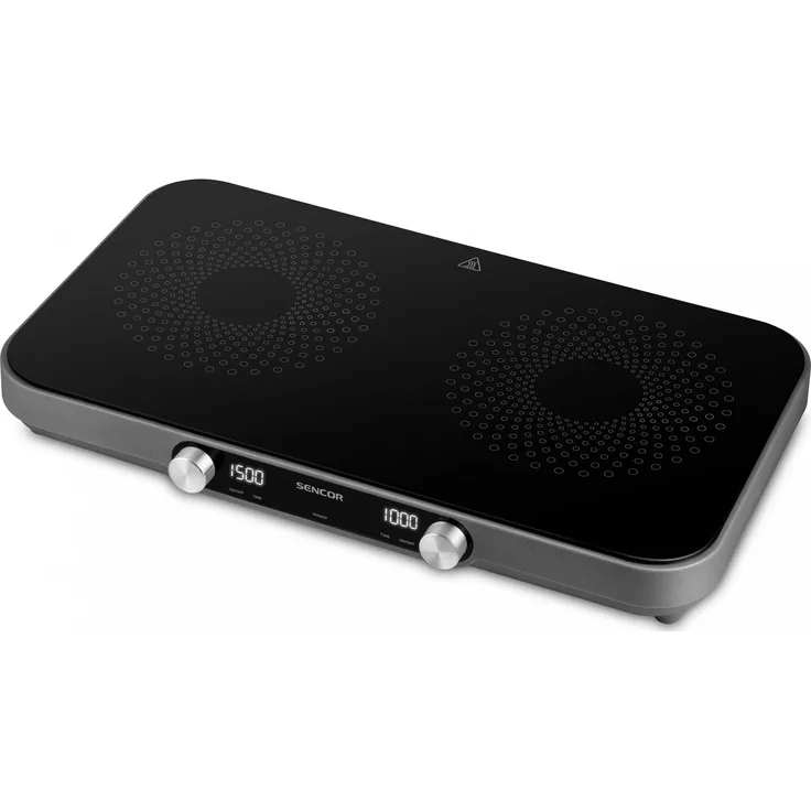 Sencor SCP 2803BK, Zwei-Flammen-Glaskeramikkochfeld mit 2x 20cm Kochzonen, 2200W und 1300W, schwarz