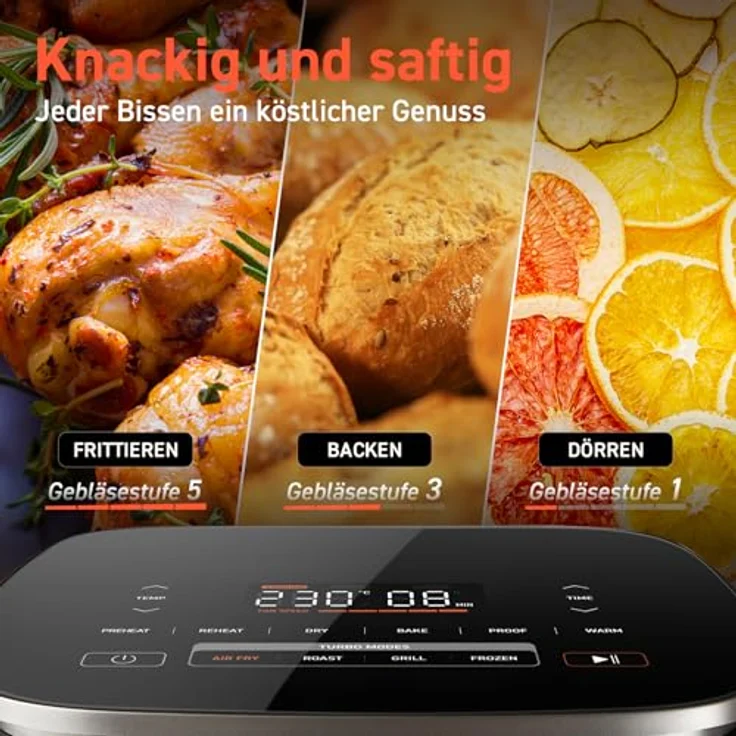 COSORI Turboblaze Heißluftfritteuse Airfryer XXL 6L Schwarz-Silber, leiser DC Motor, 5 Geschwindigkeitsstufen, 87 Rezepte, energiesparend – Bild 4