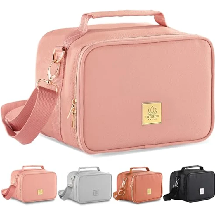 Umami Isolierter Lunchbag Premium, Lunchbox mit veganem Leder, Rosa, spritzwassergeschützt und verstellbarem Trageriemen – Bild 2