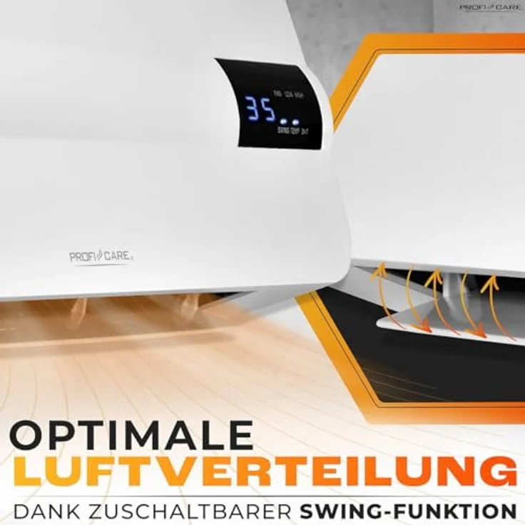 ProfiCare® Wand Heizlüfter mit Fenster-Offen-Erkennung | Heizkörper für bis zu 60qm | Elektroheizung für Wandmontage inkl. Montagematerial | Heizung mit 1,5m Kabel, Fernbedienung & Timer | PC HL 3116 – Bild 4
