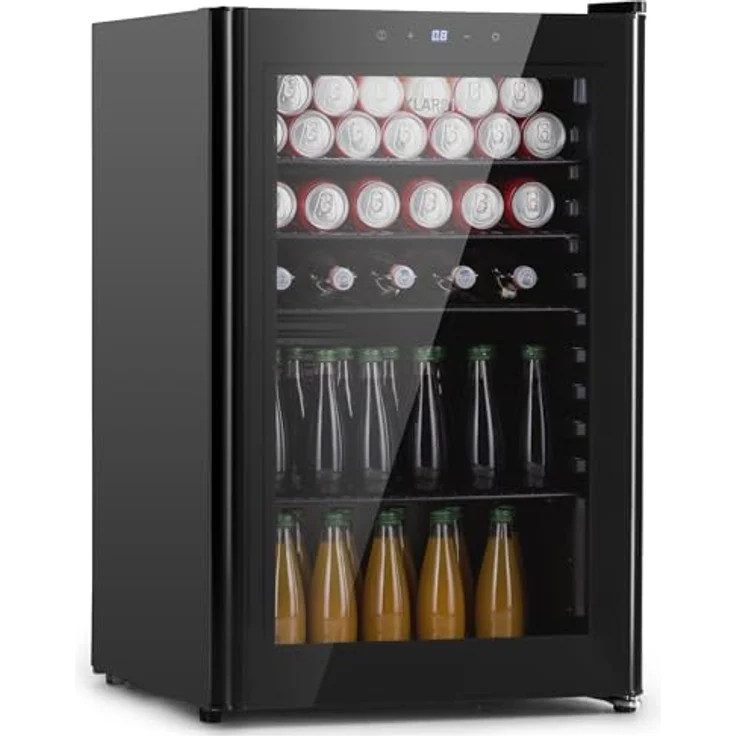 Klarstein Mini Kühlschrank mit Glastür, 115L Getränkekühlschrank mit 4 herausnehmbaren Ablagen, leise, 0-10°C, Edelstahl – Bild 1
