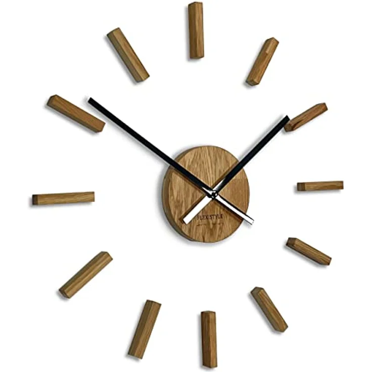 3D Wanduhren DIY Holz Eiche große Wanduhr 50-75CM 3D Wanduhr Modern Design EKO Wanduhren Wandtattoo Dekoration Uhren für Büro Wohnzimmer Schlafzimmer Dekoartikel Quarzuhr (HolzSimple, schwarze Zeiger) – Bild 1