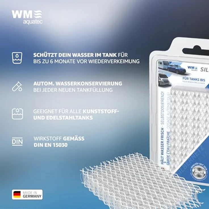 WM Aquatec Silbernetz, Trinkwasserkonservierung für Tankgrößen bis 160 l, chemiefreie Reinigung mit Silberionen – Bild 4