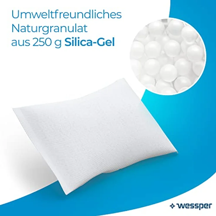 Wessper Humifill Klassischer Luftentfeuchter Nachfüllpack, Raumluftentfeuchter passend für alle Absorber, Feuchtigkeits-Stopper Autos, Büro, Keller, Lager, Wohnräume 10 Stück, 250g, Weiß – Bild 3