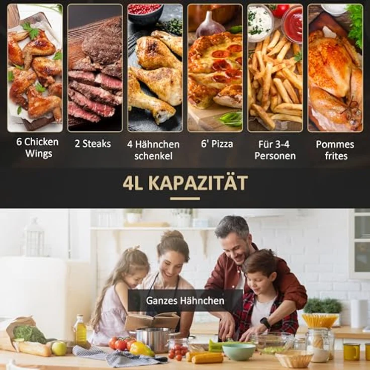 HOMCOM Heißluftfritteuse 4L Airfryer 1300W, 12 Programme, 60 Min Timer, antihaftbeschichteter Korb, Überhitzungsschutz, LED-Touch-Display, Schwarz – Bild 5
