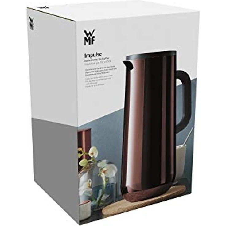 WMF Isolierkanne Thermoskanne Impulse Vintage Kupfer, 1,0 l, für Kaffee oder Tee Druckverschluss hält Getränke 24h kalt und warm – Bild 10