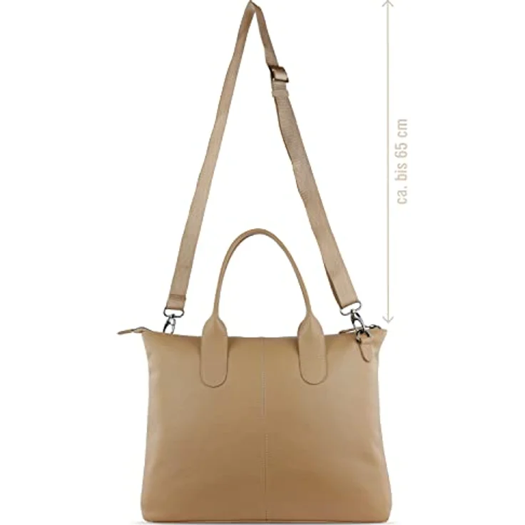 Bugatti Elsa Shopper, hochwertige Tote Bag aus genarbtem Rindleder, Farbe Nude, 38 x 13.5 x 29 cm, inkl. Schultergurt – Bild 3