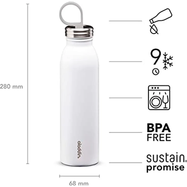 Aladdin Chilled Thermavac Edelstahl-Trinkflasche, 0,55 Liter, Snowflake White, Doppelwandige Vakuum-Isolierung, Auslaufsicher, Geeignet für PKW-Halterungen, Rucksack, Spülmaschine, BPA-frei – Bild 4