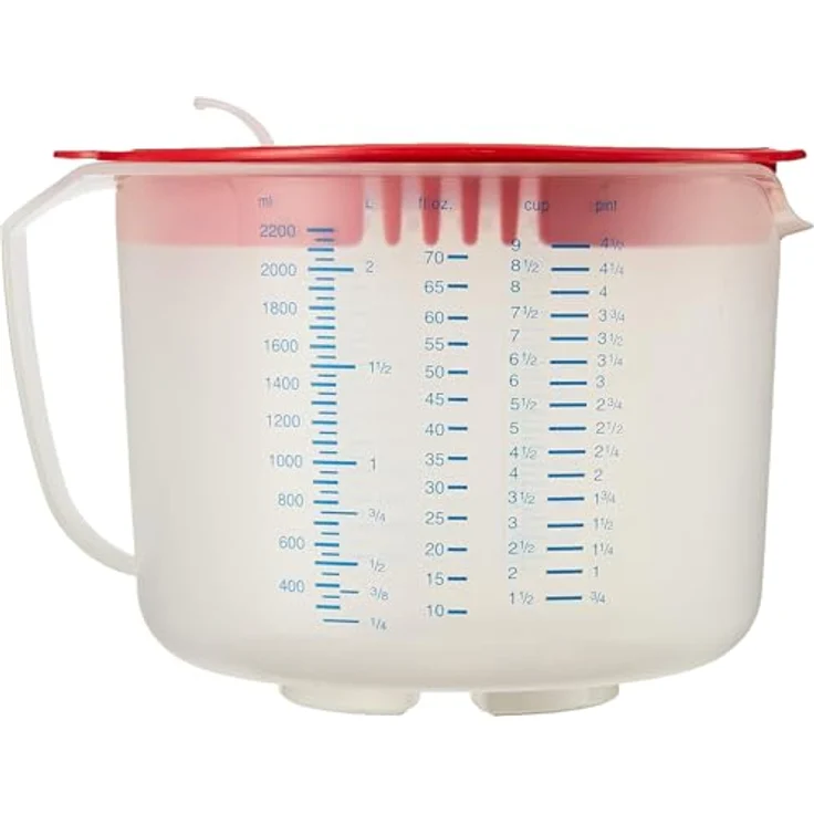 Leifheit 3in1 Messbecher 2,2L Rührbecher mit Sprützschutz und Verschlussdeckel zum Aufbewahren, mit verstellbarem Ausguss, gummierter Boden, spülmaschinengeeignet, ideal zum Backen und Kochen – Bild 4