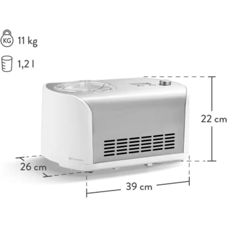 Springlane Eismaschine mit Kompressor inkl. Rezeptheft, 1,2 l, 135 W, Elli + 2 Aufbewahrungsbehälter Türkis – Bild 3