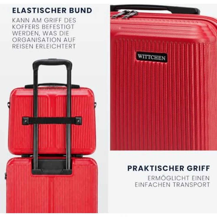 WITTCHEN Stripes Line Kofferset 4-teilig mit Kosmetiktasche, Hartschalenkoffer ABS, 4 Doppelrollen, Teleskopgriff, Zahlenschloss, Rot – Bild 5