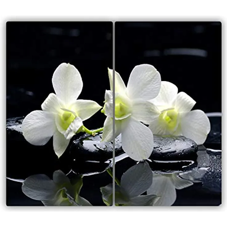Tulup Schneidebrett 2x30x52 cm Spritzschutz Weiß Kochplattenabdeckung Herdabdeckplatte Gehärtetes Glas Abdeckung - Orchidee