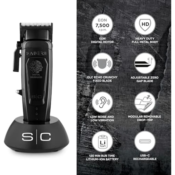 Stylecraft Saber 2.0, kabelloser Haarschneider mit bürstenlosem EON Motor, Echo DLC Klinge, USB-C Aufladung, Metallgehäuse, 120 Minuten Akkulaufzeit – Bild 2
