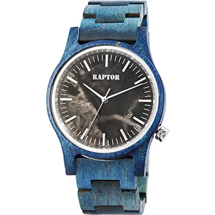 Raptor Unisex-Holzuhr Edelstahl Faltschließe Natur Analog Quarz RA20322 (Eichenholz) - Stilvolle Holzuhr mit Marmor-Zifferblatt