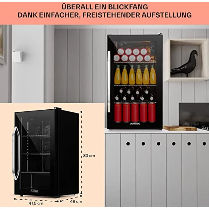 Klarstein Beersafe XXL Onyx Getränkekühlschrank, freistehend, schwarz, Panoramaglastür, Energieklasse E – Bild 7