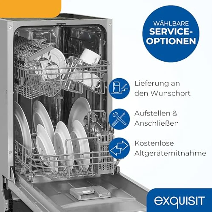 Exquisit EGSP52109-E-030E Geschirrspüler, 9 Maßgedecke, 6 Programme, kompakt, freistehend, Silber, Startzeitverzögerung, Intensiv-Modus, 45 cm – Bild 7