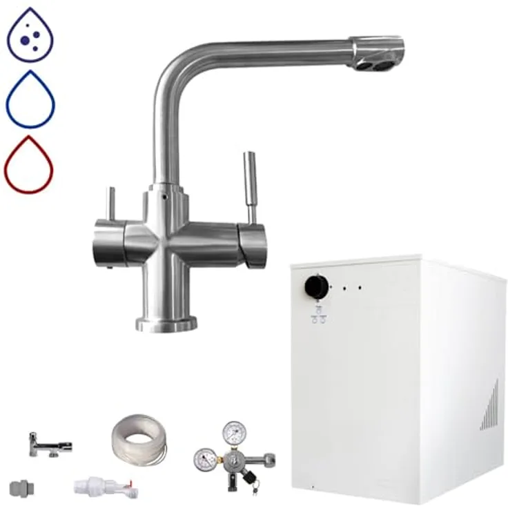 BieTal® Wassersprudler Untertisch Tafelwasseranlage BT-30U mit Kühlung und 3-Wege L Hahn Komplettset