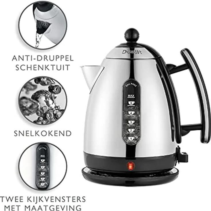 Dualit Wasserkocher Lite - 1,5L Wasserkocher Vintage Schnell Kochender - Wasserkocher Schwarz mit Hochglanz Finish - BPA Frei – Bild 5