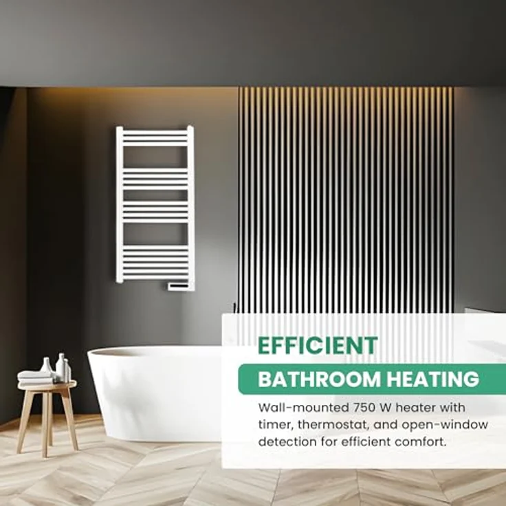 Eurom Sani-Towel 750 White, elektrischer Badezimmerheizkörper mit 750 Watt Leistung und Timer – Bild 7