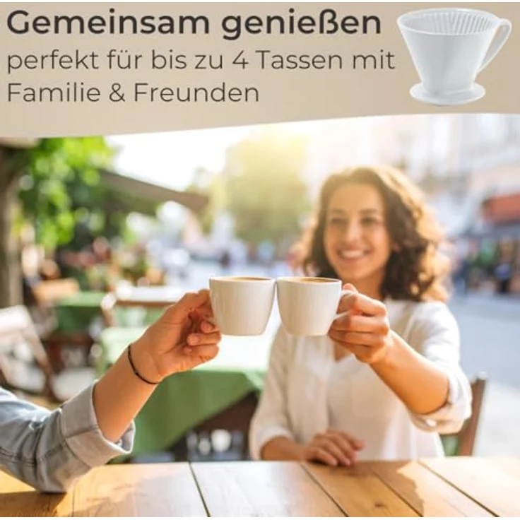 Topanbieter999 Handfilter Keramik Größe 4, Gleichmäßiger Kaffeefluss mit innenliegenden Rillen & 3 Öffnungen, weiß – Bild 5