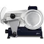 H.Koenig Elektrischer Allesschneider für Schinken, Fleisch, Wurst, Brot, MSX256, Schnittstärke 0–12 mm, italienische Klinge 25 cm, integrierter Messerschärfer, große Platte, 282 U/min, blau, Nachtblau