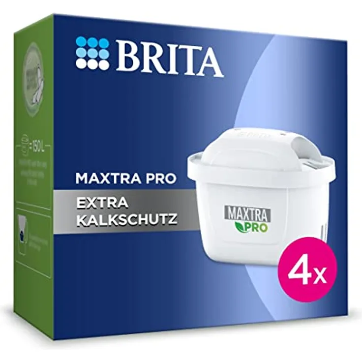 BRITA Wasserfilter-Kartusche MAXTRA PRO Extra Kalkschutz - 4er Pack - Original BRITA Ersatzkartusche für ultimativen Geräteschutz und Reduzierung von Kalk, Verunreinigungen, Chlor & Metallen