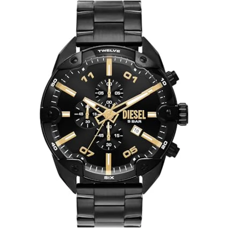 Diesel Watch for Men Spiked Quarz/Chrono Uhrwerk 49 mm Gehäusegröße mit einem Edelstahlarmband DZ4644