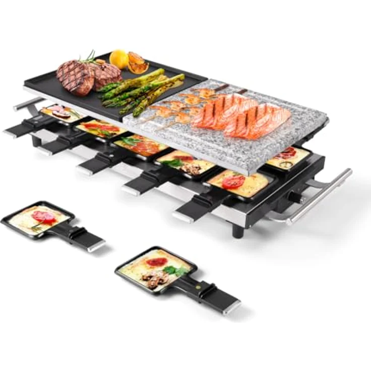 ProfiCook PC-RG 1144 Raclette-Tischgrill mit Naturgrillstein und Wendegussplatte, 10 Pfännchen, 10 Holzspatel, 1700 W – Bild 9