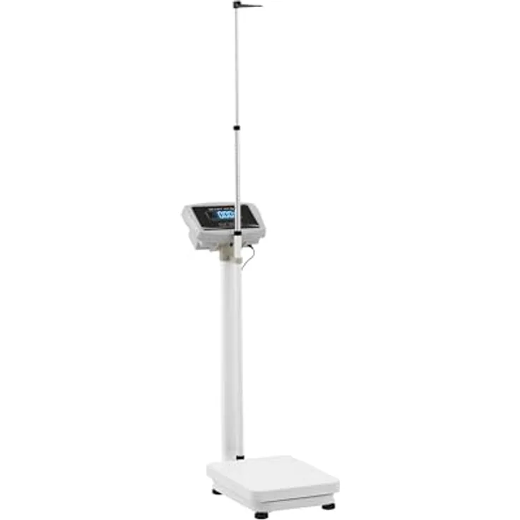 Steinberg Systems Personenwaage digital für Größe und Gewicht 180 kg 50 g genau 2 m Akku- und Netzbetrieb Körperwaage Säulenwaage Waage Arztpraxis, Karbonstahl
