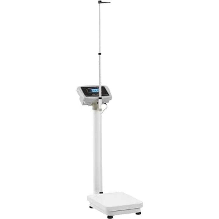 Steinberg Systems Personenwaage digital für Größe und Gewicht 180 kg 50 g genau 2 m Akku- und Netzbetrieb Körperwaage Säulenwaage Waage Arztpraxis, Karbonstahl – Bild 1