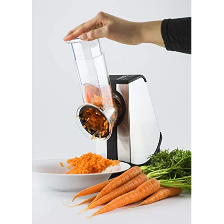 CASO CR4 Elektrische Design-Multireibe, 4 Acid-Etched Einsätze: Scheiben, große & kleine Julienne, Raspeleinsatz, 200 Watt, Touch- Bedienfeld, ideale Gemüseraspel für z.B. Salate – Bild 5