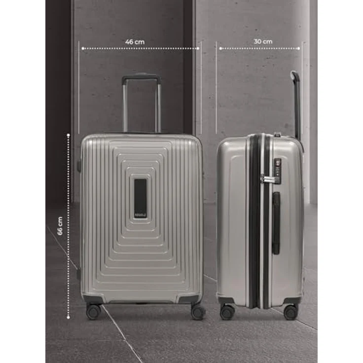 REDOLZ Mittelgroßer Hartschalen M+ Trolley | 46 x 30 x 66 cm | Dehnfalte von 82 auf 97 Liter | Ultra-leicht nur 3,7 kg | Essentials 14, Schwarz – Bild 2