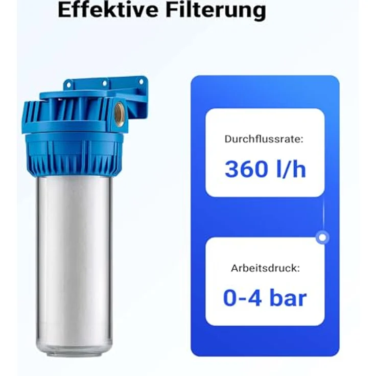 Naturewater NW-BR10A Wasserfilter, 1 Stufen Sedimentfilter mit 5 µ Filterfeinheit, 26,16 mm (3/4") Filtereinsatz, inkl. Wandhalterung und Filterschlüssel – Bild 7