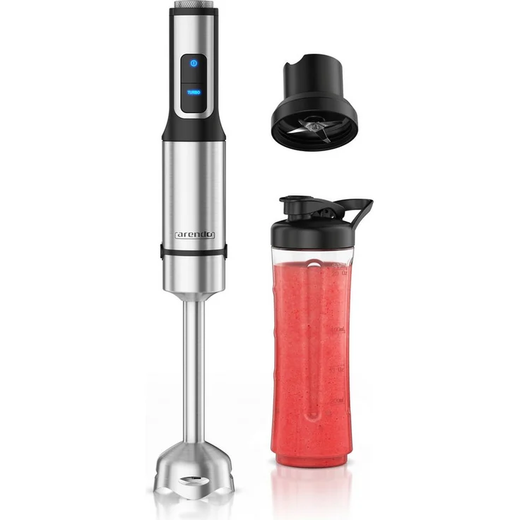 Arendo Stabmixer Set MANI 1500 Watt, Edelstahl Pürierstab mit 12 Geschwindigkeiten, Turbotaste und abnehmbarem Mixfuß