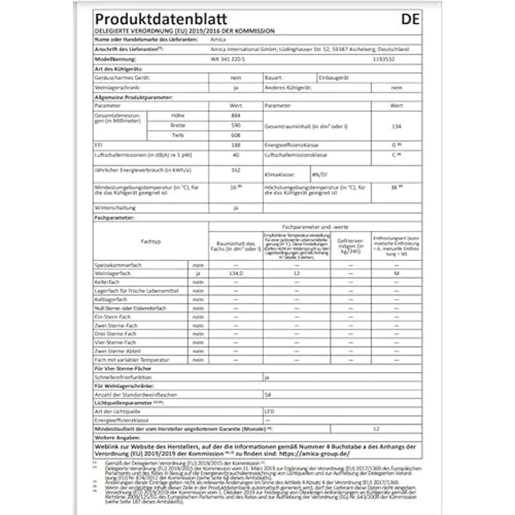 Amica WK 341 220 S Weinkühlschrank, Einbau, 58 Flaschen, Breite 60 cm, Energieklasse G – Bild 5