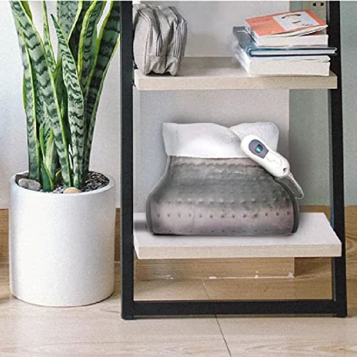 Mobiclinic, Elektrischer Fußwärmer, Wolle und Fleece, Sehr niedriger Verbrauch, Europäische Marke, Mit Abschaltautomatik, Leicht waschbares Innenfutter, 3 Temperaturstufen, 30 x 30 x 24 cm, Grau – Bild 3