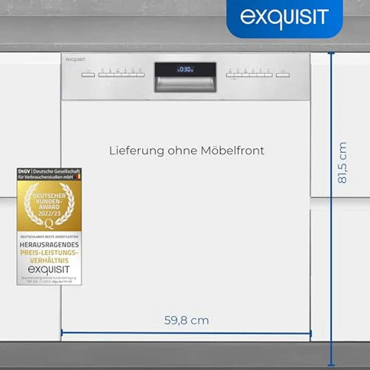 Exquisit Einbau-Geschirrspüler EGSP9614-EB-030B inox | Teilintegrierter Geschirrspüler 60 cm | 14 Maßgedecke | Bodenlicht | Spülmaschine teilintegriert 60 cm Aquastop – Bild 4