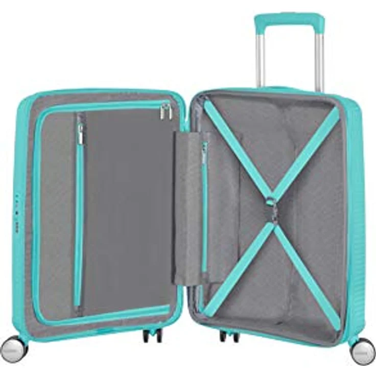 American Tourister Soundbox - Spinner S Erweiterbar Handgepäck, 55 cm, 35.5/41 L, Blau (Poolside Blue) – Bild 3