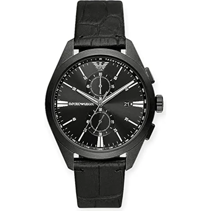 Emporio Armani Herrenuhr Chronograph AR11483, 43mm Edelstahlgehäuse, ProPlanet Lederarmband, schwarz – Bild 1
