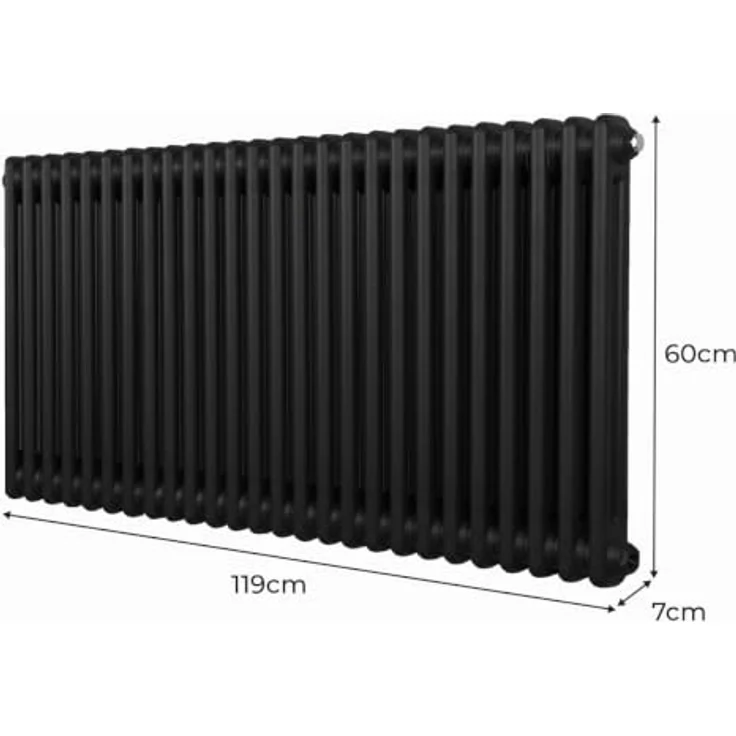 Monster Shop Traditioneller 2-Spalten-Heizkörper 600 x 1192mm, Horizontaler Wandheizkörper aus Matt Schwarz Kohlenstoffstahl mit hoher Wärmeleistung, inkl. Reinigungsbürste und Befestigungsset – Bild 5